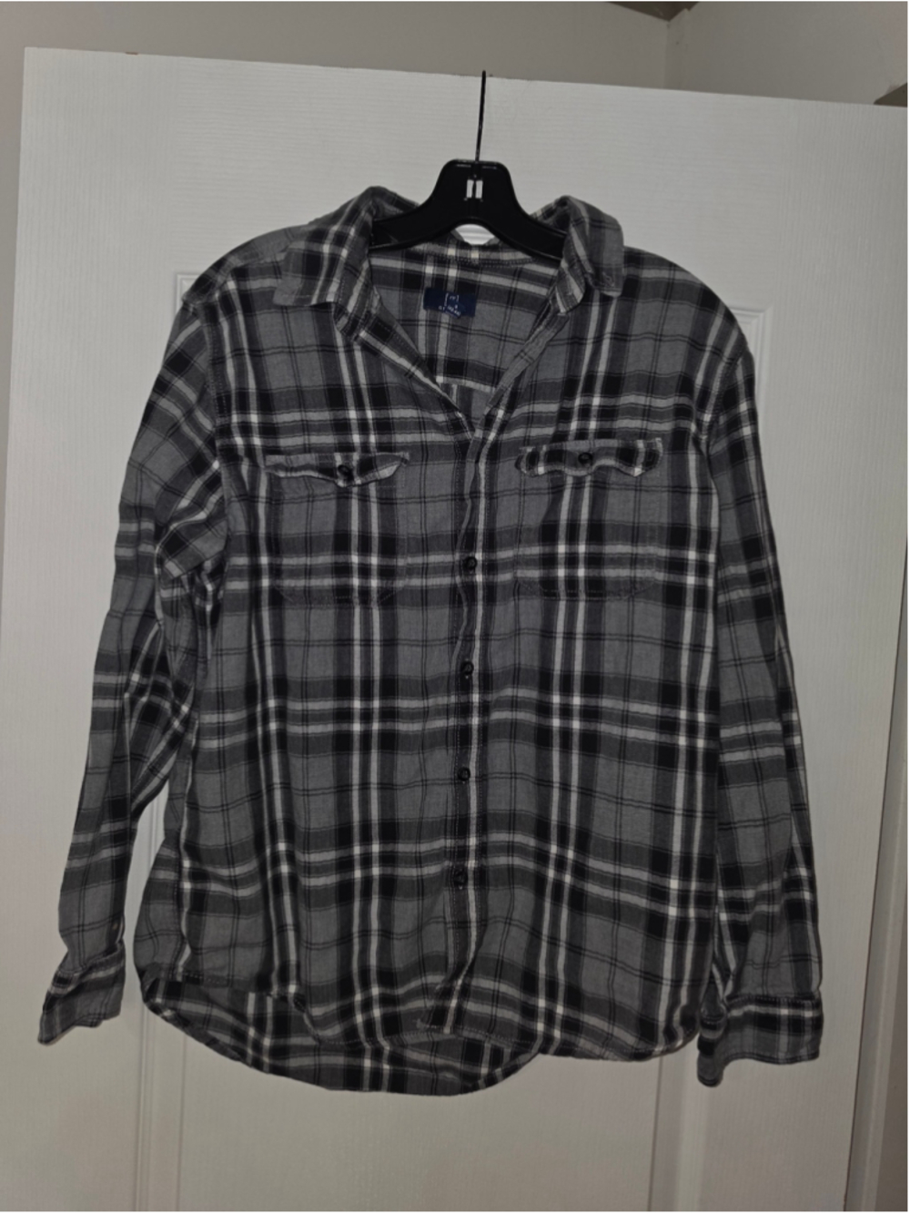 Men's George Casual Button Down Shirt Size L Grey Black Plaid
